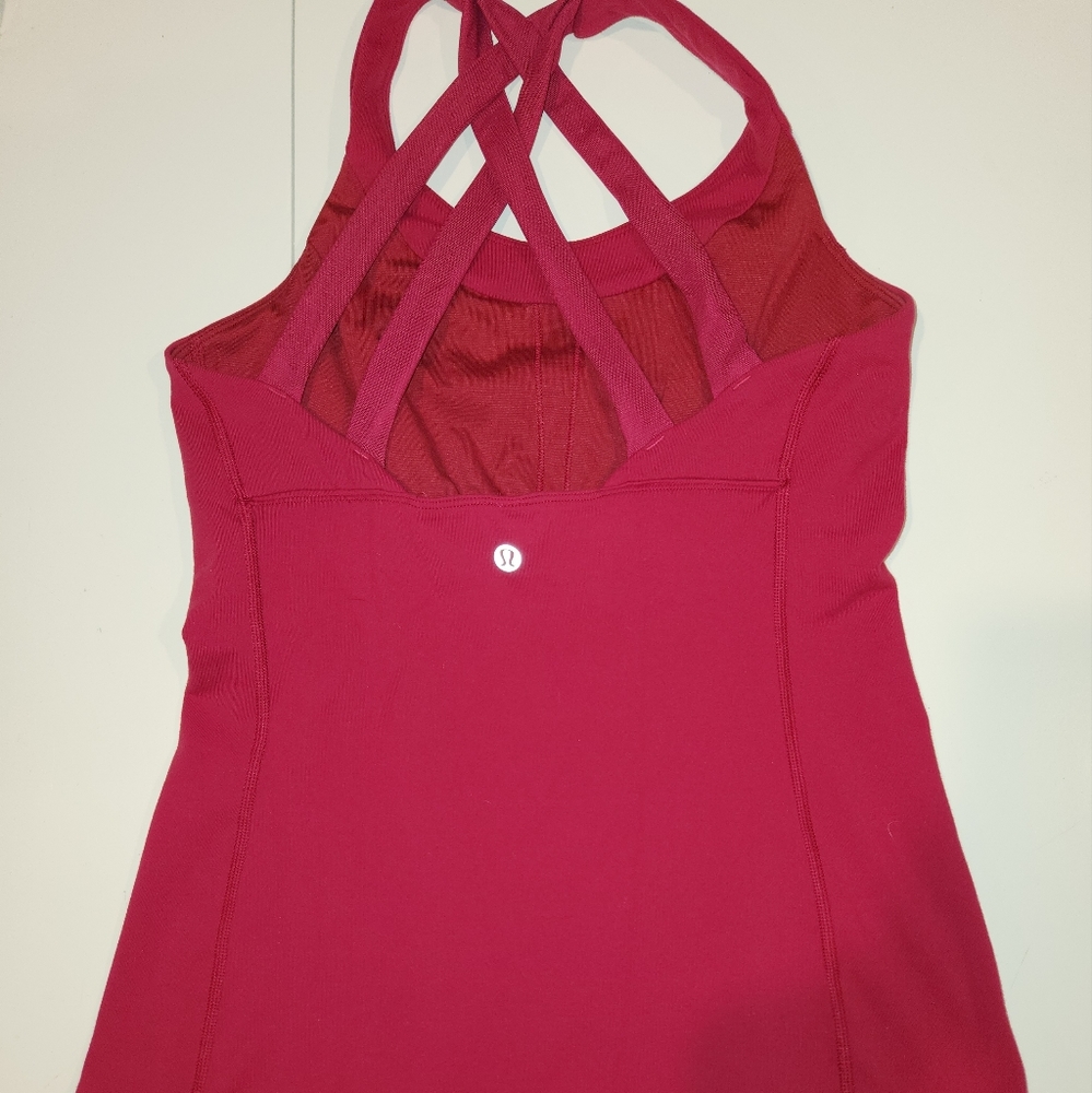 Deep pink work out high intensity cross back work out top tee by Lululemon sz 2